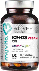 Vitamine K2 K - 2 100 µg + D3 D - 3 2000 UI vegan FORTE 120 gélules 66 g MYVITA SILVER PURE